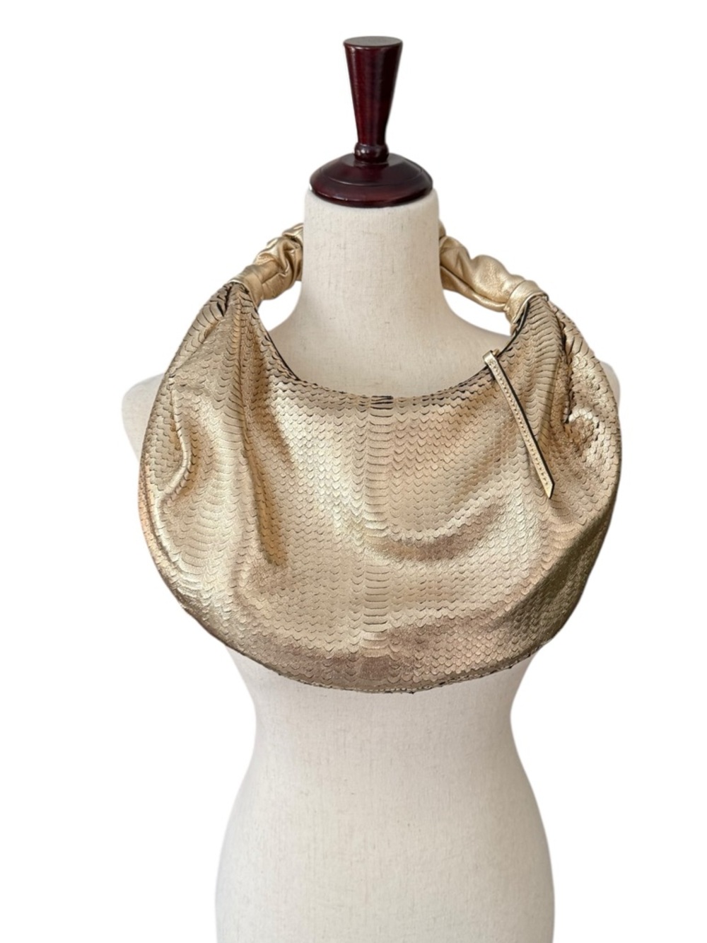 LDT  Metallic Gold Textured Hobo Bag with Braided Handle LN